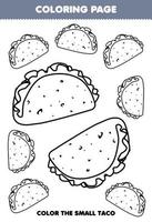 Education game for children coloring page big or small picture of taco printable worksheet vector