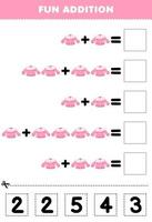 Education game for children fun addition by cut and match correct number for cartoon wearable clothes pink blouse printable worksheet vector