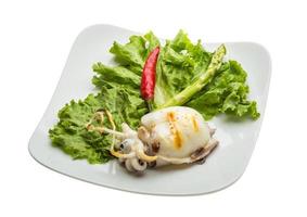 Grilled cuttlefish on the plate and white background photo