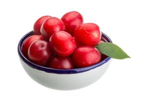 Damson plum in a bowl on white background photo