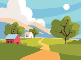 rural houses and path vector