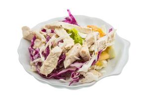 Chicken salad on the plate and white background photo