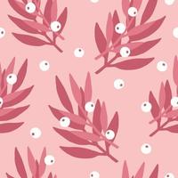 Hand drawn leaves pattern in pink tones vector