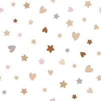 Boho pastel pattern with stars and hearts. Kids boho background. Isolated on white background. Nursery wall art, baby textile. vector