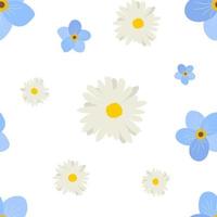 White and blue flowers seamless pattern. Isolated on a white background. Ditsy style. For design and fashion prints. vector