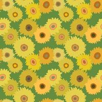 Sunflowers collection, seamless pattern on green background. Colorful backdrop with sunflowers. Great for printing, wallpaper design vector