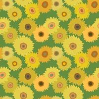 Sunflowers collection, seamless pattern on green background. Colorful backdrop with sunflowers. Great for printing, wallpaper design vector