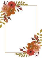 Autumn vertical frame, invitation template with flowers, leaves, and berries. Beautiful autumn border in rustic style. Wedding invite design. Isolated on white background.
