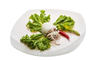 Boiled cuttlefish on the plate and white background photo