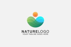 illustration of blue water drop and green leaf with orange dot as the sun .  Usable for Business, Nature, Environment, Science and Ecology Logos. Flat Vector Logo Design Template Element