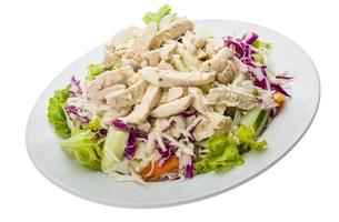 Chicken salad on the plate and white background photo