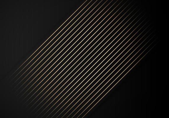 Luxury Stripes Golden Lines Diagonal Overlap on Black Background with Copy Space for Text