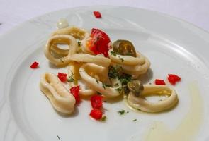 Squid rings on the plate photo