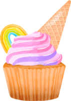 Watercolor fancy unicorn cupcake png