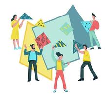 Business team partnership and collaboration metaphor with people connecting puzzle elements. Teamwork and business company successful cooperation. Flat vector illustration isolated.