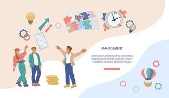 Business people creative team striving for success and prosperity - webpage. Purposes and goals achievement, business company financial and personal skills growth reaching. Flat vector Illustration.