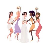 happy bride and bridesmaids vector