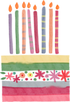 Watercolor colorful bithday cake png