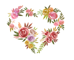 Watercolor Valentines Day floral heart frame with colorful flower png