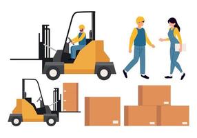 warehouse machine and workers vector