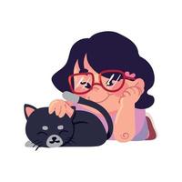 chica con lindo gato vector