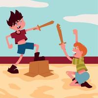 kids playing with swords vector