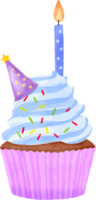 Watercolor colorful birthday cupcake png