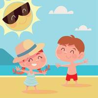 kids playing in the beach vector