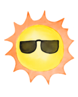 soleil aquarelle portant des lunettes de soleil png