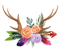 vattenfärg hjorthorn och blomma png