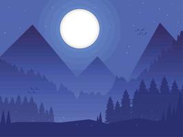 mountains and tree with moon vector