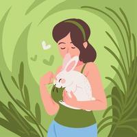 woman with cute bunny vector