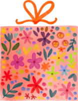 Watercolor flower painting Gift box png