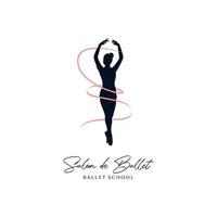 silueta de bailarina de ballet con plantilla de diseño de logotipo de cintas vector