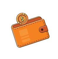 wallet illustration design with one gold coin vector