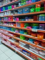 Jombang, East Java, Indonesia, 2022 - Rows of jar shelves in supermarkets from various brands in Indonesia. portrait display of food jars in a shopping mall. photo