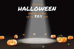 Halloween stage background with pumpkin for product display, Vector illustration