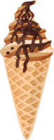 cono de helado de chocolate pintado a la acuarela png