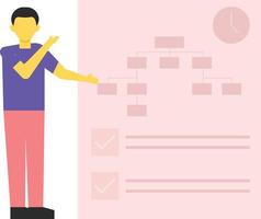 el niño está mirando el diagrama de flujo. vector