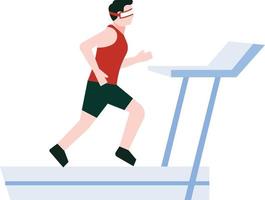 A boy is running on a treadmill. vector