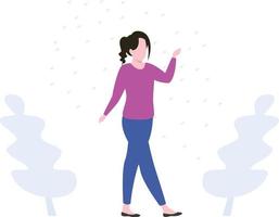 The girl is walking in the rain. vector