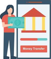 Girl transfers money online. vector