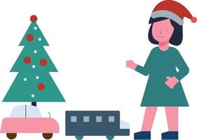 The girl is celebrating Christmas. vector