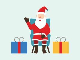Santa sits among Christmas presents. vector