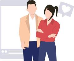 The couple has an online relationship. vector