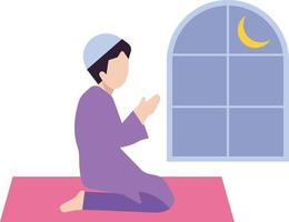 The boy is praying at night. vector