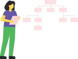 Girl looking at flowchart diagram. vector