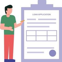 Boy filling loan application form. vector