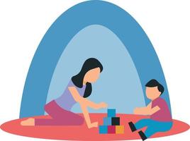 Mother playing blocks with child. vector