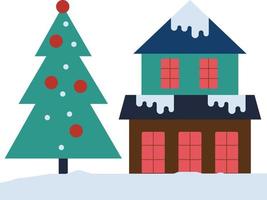 A Christmas tree stands outside the house. vector